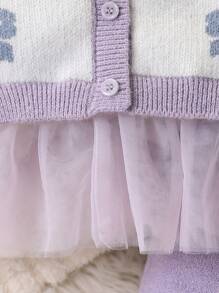 Baby Girls' Fashion Cute Bow Mesh Splicing Knitted Sweater Set - Multicolor - View 5