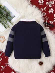 SHEIN Maglione a maniche lunghe casual da ragazzo con stampa a righe e blocks di colore sul colletto