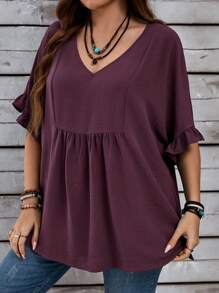EMERY ROSE Camisas azul marino casuales de verano de talla grande para mujer con mangas con volantes - Rojo violeta - Ver 5