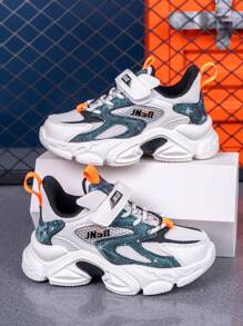 Low Top Teens Boys' Fashion Chunky Sneakers, Contrast Color Design, Adjustable Hook & Loop Closure, Easy To Wear, Suitable For Everyday, Campus, Student, Autumn/Winter - Multicolor - View 8