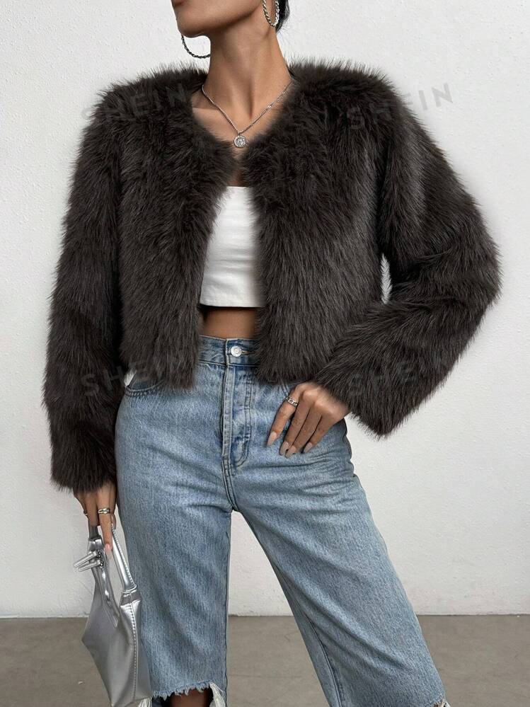 SHEIN Allurite Women s Fashion Colorblock Stamp Short Faux Fur Coat Women Faux Fur Coat Warm Faux Fur Coat SHEIN USA