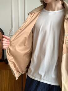 Manfinity VCAY 男士时尚休闲蓬松拼接宽松长袖夹克，适合年轻人日常穿着，适合秋冬季 - 芥末黃 - 查看 5