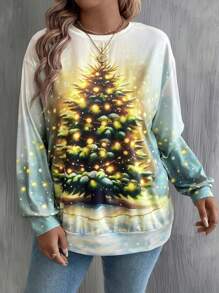 EMERY ROSE Große Größen Lockeres Sweatshirt mit Weihnachten Muster, Drop-Shoulder