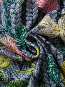 Suéter de punto casual de cuello redondo de manga larga con estampado floral para mujer de talla grande, para otoño/invierno