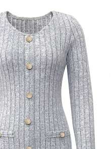 Vestido minifalda de punto elástico de cuello en V para mujer - Gris Claro - Ver 4