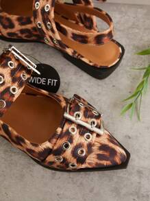 SHUZIA 女士畅销宽版野性豹纹露跟尖头平底鞋：全天舒适，配有粗扣、索环，精致朋克风格 - 彩色 - 查看 5