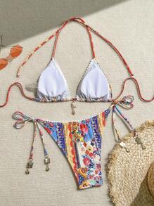 Swim Vcay Bikini tam giác cổ chữ V phong cách Boho Bohemian dành cho nữ mùa hè - Nhiều màu - Xem 2