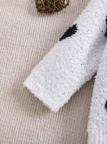 SHEIN 2pcs Baby Girl Cute White Heart Print Long Sleeve Sweater & Elastic Waist Black Pants Set, Autumn/Winter - Black and White - View 4