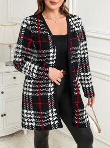 TrendSteals Plus Size Women's Elegant Casual Vintage Plaid Contrast Color Print Front-Open Thin Jacket Outerwear Winter Coat Fall Fashion 2026 - Multicolor - View 7