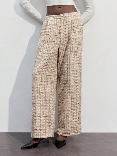 Maija 女士休闲宽松直筒粗花呢裤，百搭，秋季