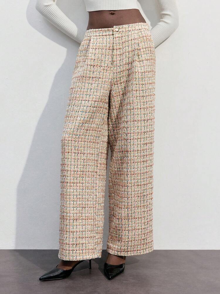 SHEIN Maija Women's Casual Loose Straight Leg Tweed Pants, Versatile, Autumn