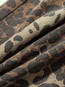 DAZY 女士豹纹宽松阔腿长牛仔裤