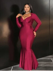 Slaydiva 性感优雅大码女式低胸露背紧身美人鱼礼服派对礼服，情人节 - 酒紅色 - 查看 7