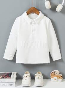 SHEIN Áo thun polo trắng cho bé trai, đa năng cho trang phục thường ngày và phong cách thể thao! Chiếc áo polo cho bé trai này mang đến sự thoải mái và thời trang cho bé yêu của bạn. - trắng - Xem 7