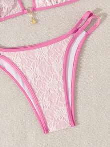 SHEIN Swim Holiday Beach Party Halter Bikini Swimwear Lace Sexy Ladies Swimwear Set Summer - Multicolor - View 5