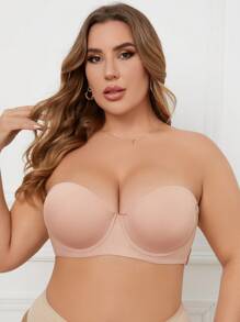 1pc Plus Size Women's Seamless Wireless Bra, Solid Color, Comfort Fit - Apricot - View 6