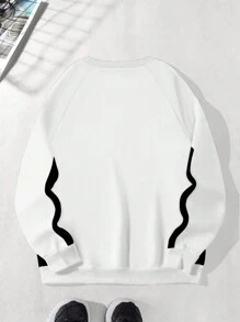 Manfinity Roghcode Men's Casual Raglan Long Sleeve Pullover Sweatshirt With Letter And Star Print, Autumn - White - View 3