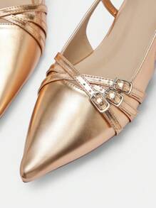 CUCCOO BIZCHIC 女士时尚玫瑰金交叉带尖头露跟平底鞋，适合通勤、约会、购物春季鞋春假复活节 - 玫瑰金 - 查看 7