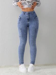 SHEIN Tall Women Jeans Sexy Skinny Stretch Pants Blue Women Jeans Tall Women Jeans Pants Winter Women Pants Winter Pants Women Tights Women Jogger Pants Tall Women Pants Women Mom Jeans Denim Jeans Jeggings Women Tights Stretchy Jeans, Fall Women Clothes - Medium Wash - View 4