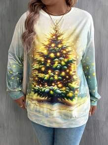 EMERY ROSE Große Größen Lockeres Sweatshirt mit Weihnachten Muster, Drop-Shoulder