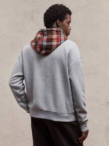 AKNOTIC Party 圣诞节男士针织超大落肩休闲套头连帽衫，配以彩色图案印花，适合秋冬季、圣诞节、新年、雪人、格子、卡通图案 - 灰色 - 查看 7