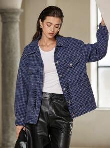 GENKIRA 1 pieza Chaqueta con cintura ceñida de manga larga de moda para uso diario - Azul Marino - Ver 4
