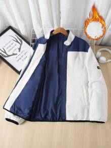 Claim Dot Men Zip-Up Fleece Jacket With Letter Print And Contrast Color For Autumn/Winter - White - View 1