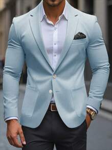 Calvornis Men's Solid Color Lapel Neck Single Breasted Long Sleeve Suit Jacket For Business Travel, Autumn - Baby Blue - View 3