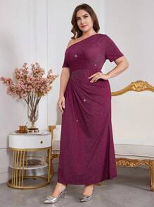 Modelyn Glittery Bodycon Fishtail Dress Formal Plus Size Party Gown For Women, Party Fitted Cocktail & Party Dresses, For Evening Party/Wedding Guest/Anniversary - Red Violet - View 4