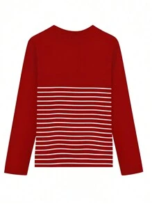 INAWLY 女士条纹印花翻领优雅长袖衬衫 - 紅色 - 查看 2