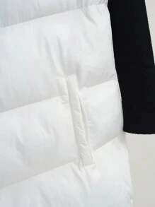 SHEIN EZwear White Woven Sleeveless Long Coat For Women, Cold Protection - White - View 6