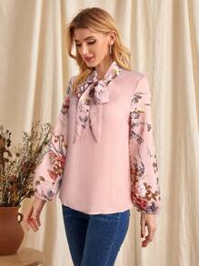 EMERY ROSE Áo cánh dài tay cổ buộc họa tiết hoa thanh lịch cho nữ - Hồng - Xem 3