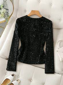 EMERY ROSE Women's Casual Beaded Short Jacket Coat - Black - View 2