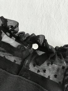 SHEIN 1 件装女婴公主宫廷风格心形网纱长袖立领连衣裙，优雅适合圣诞节、生日 - 黑色 - 查看 5