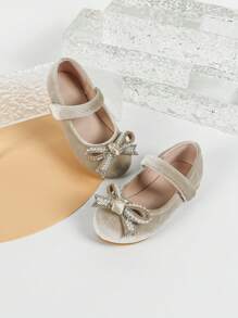 1 Pair New Autumn Bowknot Velvet Flat Ballet Shoes, Comfortable For Girls, Suitable For Wedding, Party, Performance And Outdoor, Infant Shoes