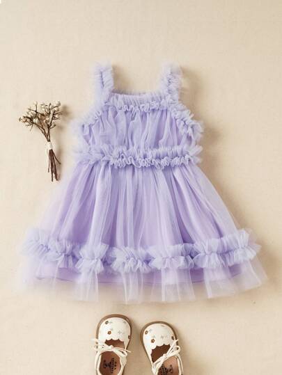 Souflis Souflis 女嬰荷葉邊網紗覆蓋連衣裙