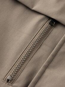 Manfinity Homme 男士纯色前拉链长袖口袋设计休闲连帽夹克，外出连帽夹克，适合送给朋友、丈夫、男朋友的礼物 - 灰色 - 查看 4