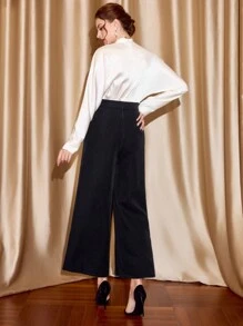 Vintamour Mono vintage elegante de mujer con cuello en V, manga larga, fruncido, empalme de color y satén, mono casual suelto de pierna para trabajo y vacaciones, ropa de invierno para mujer, conjunto de mujer, atuendo de Acción de Gracias, atuendo de invierno, ropa de Navidad, vestido de manga larga para fiesta de Navidad, vestido de Navidad, ropa de Navidad, ropa de iglesia para mujer, mono de mujer, vestido de Nochevieja, vestido de Acción de Gracias, vestido de vacaciones, vestido de invierno - Blanco y Negro - Ver 11