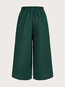 SHEIN LUNE Quần ống rộng lưng thun co giãn màu trơn thời trang thường ngày cho nữ - màu xanh lá - Xem 2