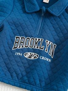 Cozy Pixies 2 件套男婴字母图案翻领拉链运动衫和慢跑裤套装 - 藍色 - 查看 6