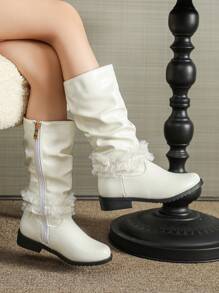 1 Pair Girls White Cute Boots, Fashion Princess Flat Winter Shoes For Children - White - View 6