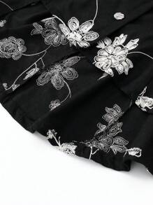 SHEIN Clasi Plus Size Black & White Floral Jacquard High Low Coat