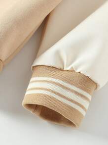 Young Boys Letter Print Striped Long Sleeve Single-Breasted Casual Baseball Jacket And Pants Set, Suitable For Boys Everyday Wear In Autumn - Khaki - View 6