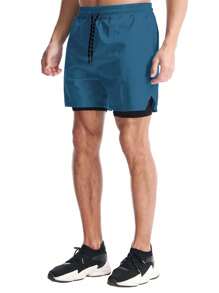 Manfinity Fitness Boyfriend Style Men's Contrast Color Patchwork Drawstring Waist Sports Shorts