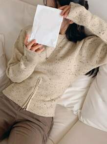 DAZY 女式超大荷叶边下摆长袖花卉雪纺毛衣秋季