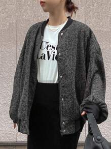 FRIFUL Women's Solid Color Patchwork Front Button Long Sleeve Simple Casual Jacket