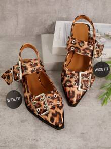 SHUZIA 女士畅销宽版野性豹纹露跟尖头平底鞋：全天舒适，配有粗扣、索环，精致朋克风格 - 彩色 - 查看 2