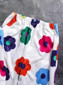 2 件套青少年男孩卡通花卉印花连帽衫和裤子套装，秋季 - 白色 - 查看 3