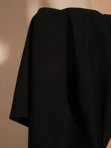 SHEIN BAE 大码女式纯黑色 V 领长袖紧身连体裤，优雅的秋冬装，适合浪漫约会、正式场合、派对、日常通勤和夜间外出 - 黑色 - 查看 8