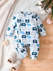 2 件套男婴冬季卡通印花前纽扣长袖睡衣连体衣 - 彩色 - 查看 4